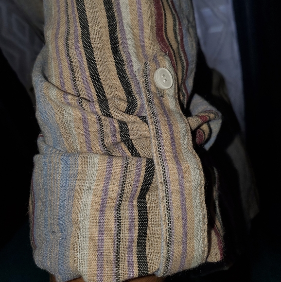 Lilac Taupe Cotton V-Neck Multi Stripe Short Rompe - Picture 3 of 4